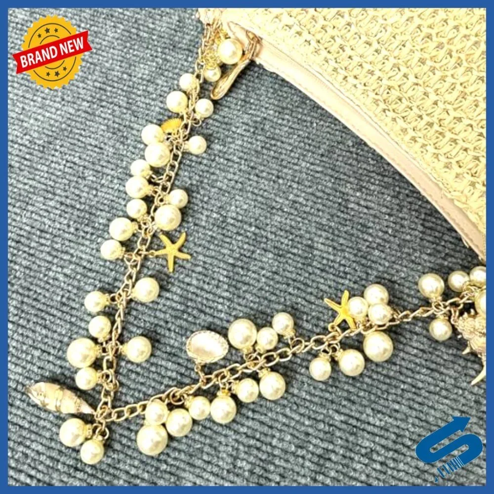 Straw Clutch Purse with Pearl Strap Elegant Summer Beach Evening Bag